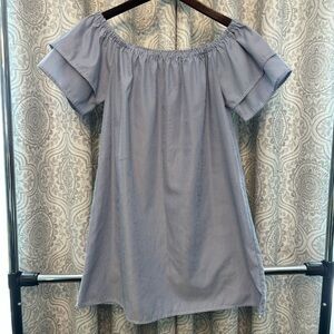 blue and white striped dress